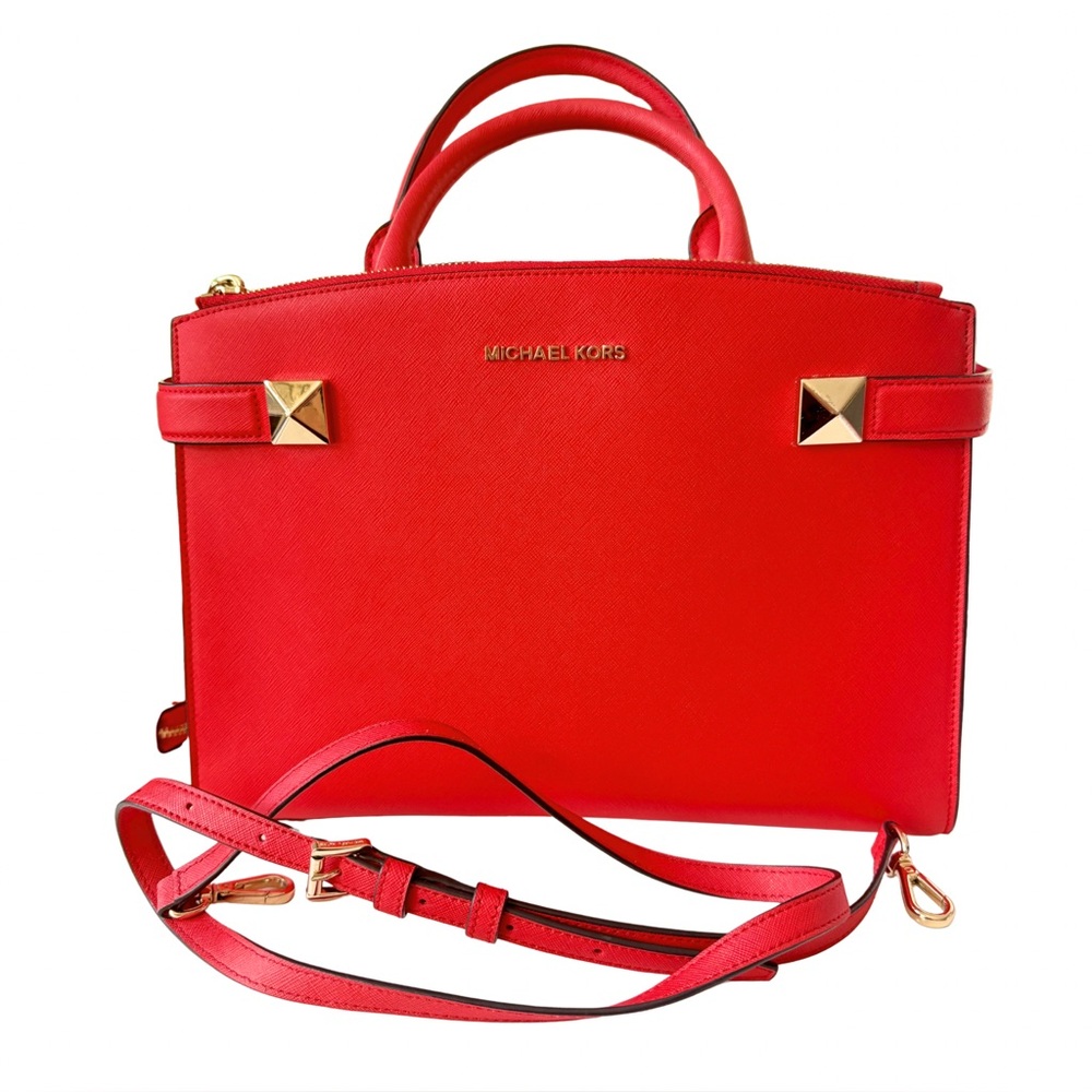 Michael Kors Red Saffiano Satchel with Gold Hardware
